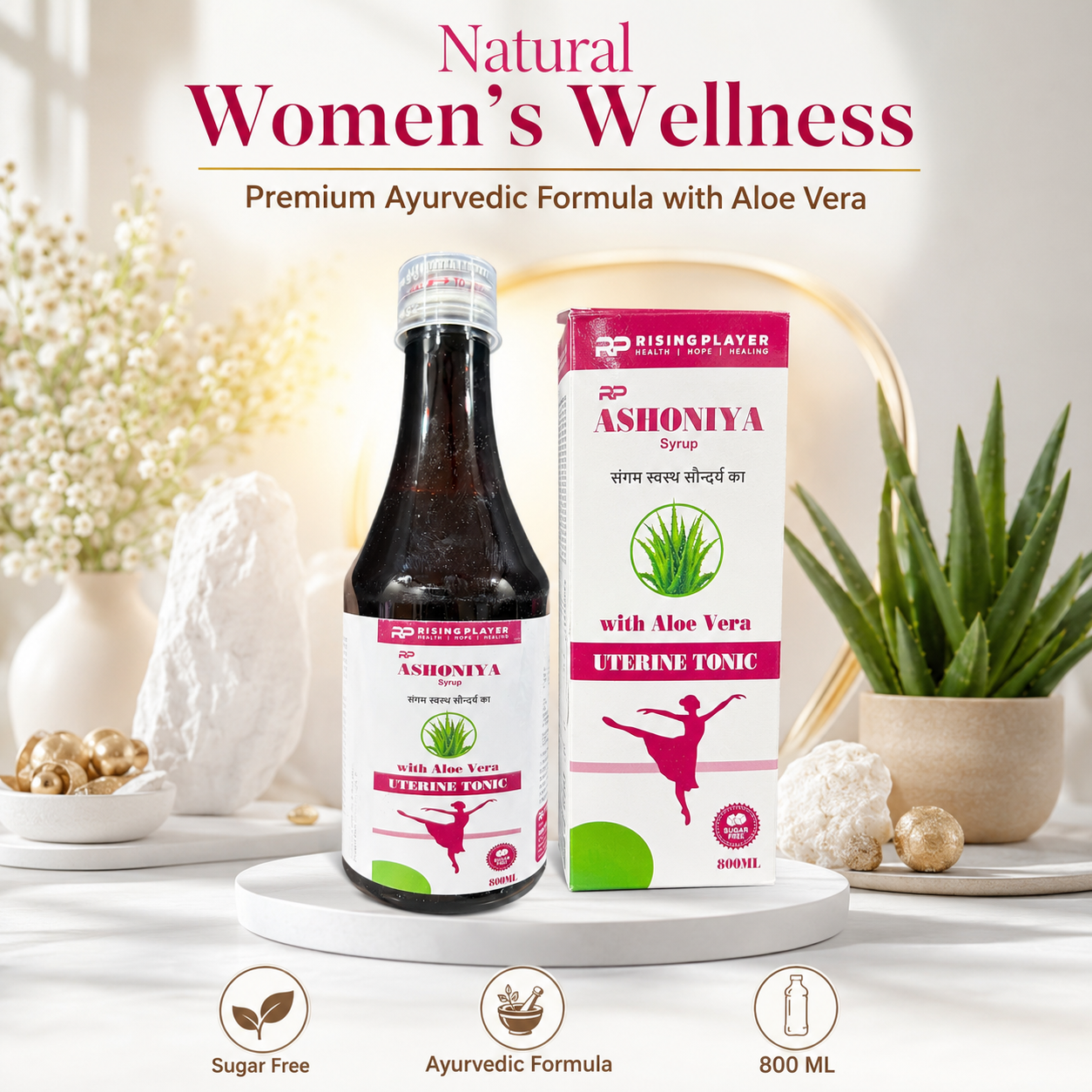 Ashoniya Syrup with Aloe Vera | Sugar Free Ayurvedic Women's Wellness Tonic | 800 ML