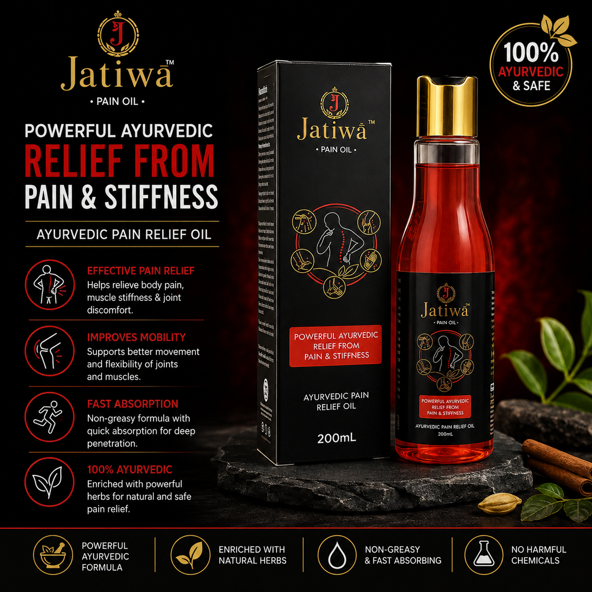 Jatiwā Pain Oil – Ayurvedic Pain Relief Oil for Muscle