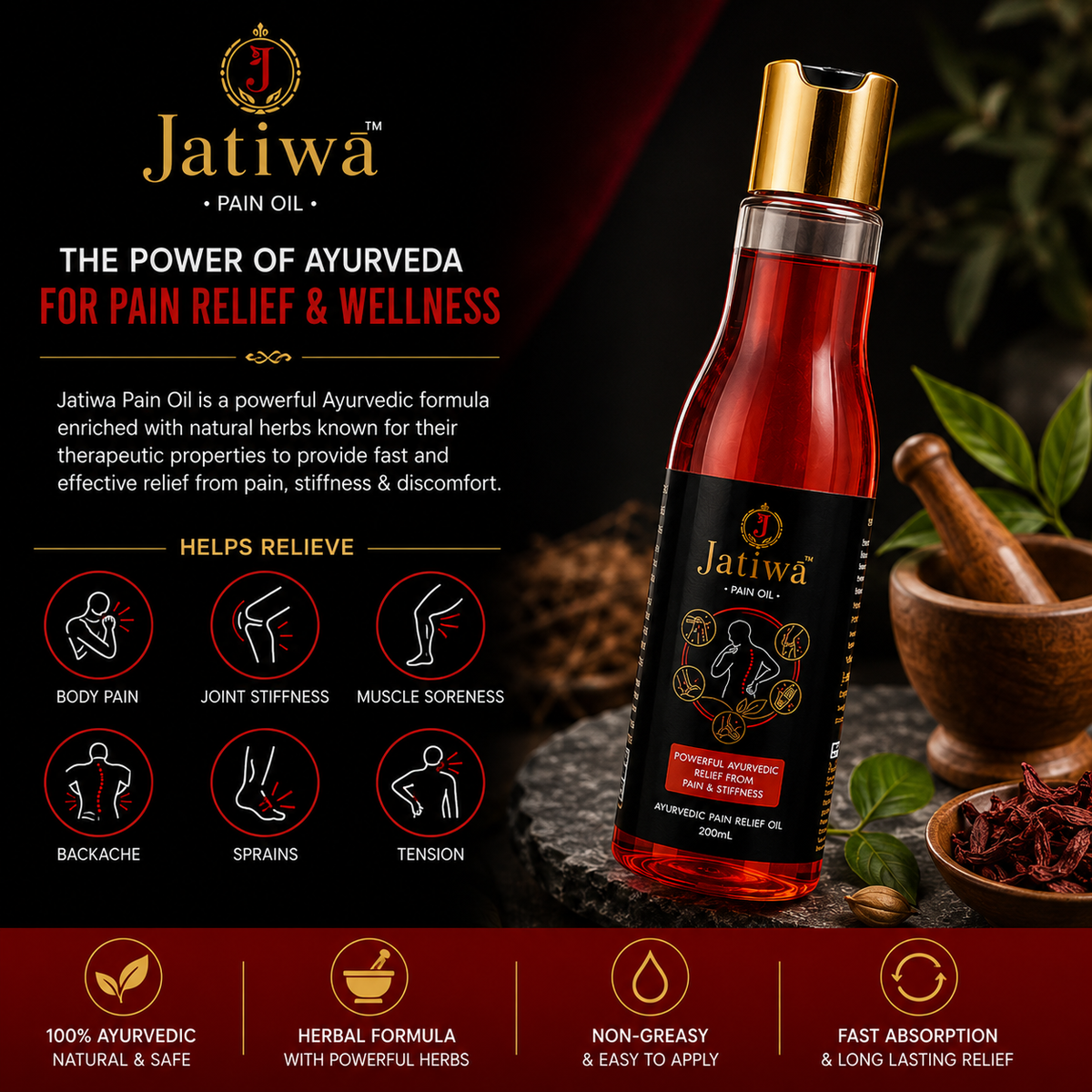 Jatiwā Pain Oil – Ayurvedic Pain Relief Oil for Muscle