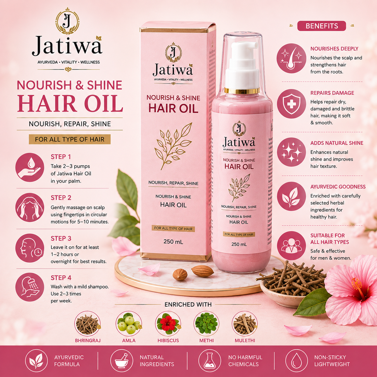 Jatiwā Nourish & Shine Hair Oil – Ayurvedic Hair Oil