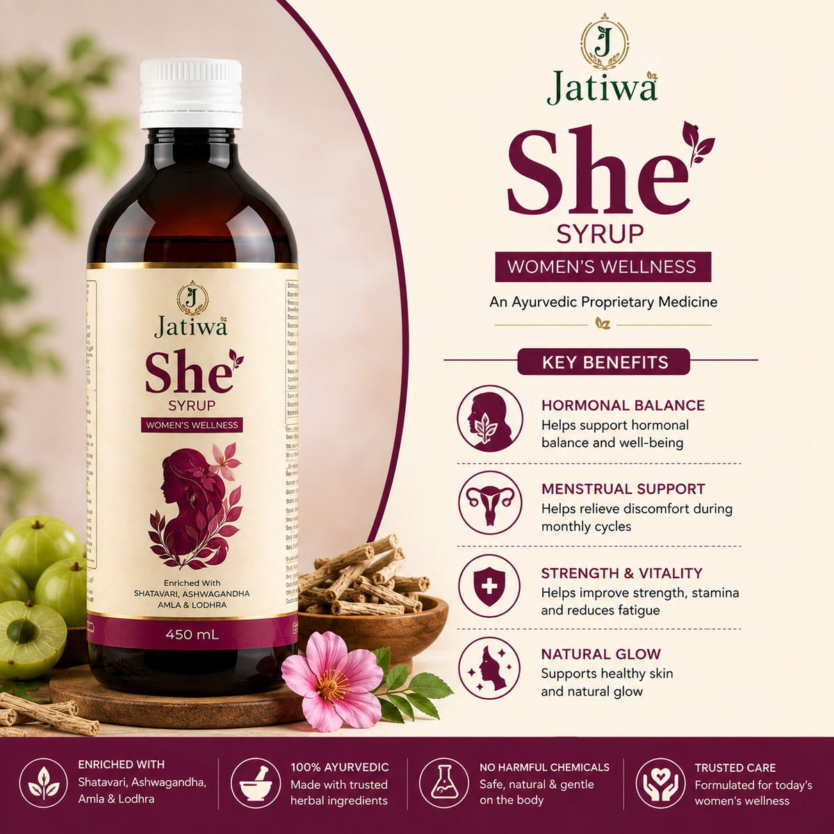 Jatiwā She Syrup – Women’s Wellness Ayurvedic Syrup