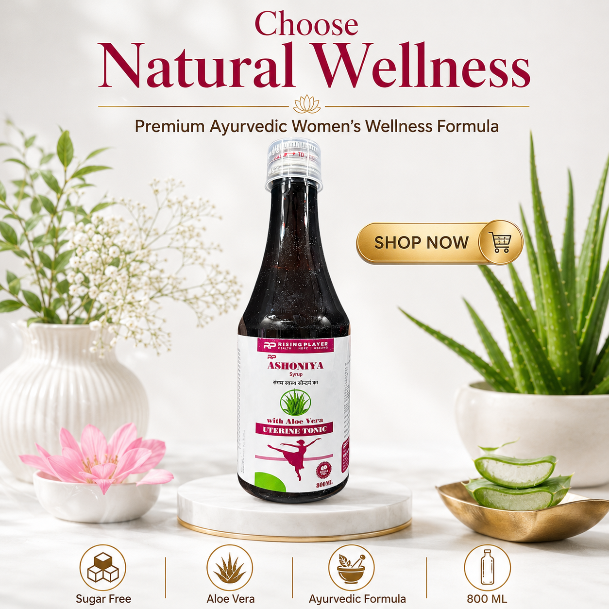 Ashoniya Syrup with Aloe Vera | Sugar Free Ayurvedic Women's Wellness Tonic | 800 ML