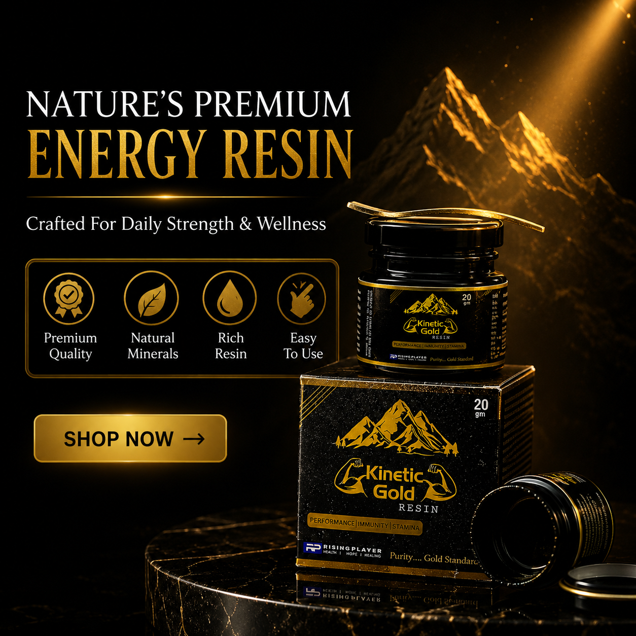 Kinetic Gold Resin Shilajit 20gm | Premium Himalayan Shilajit Resin for Energy, Stamina & Daily Wellness