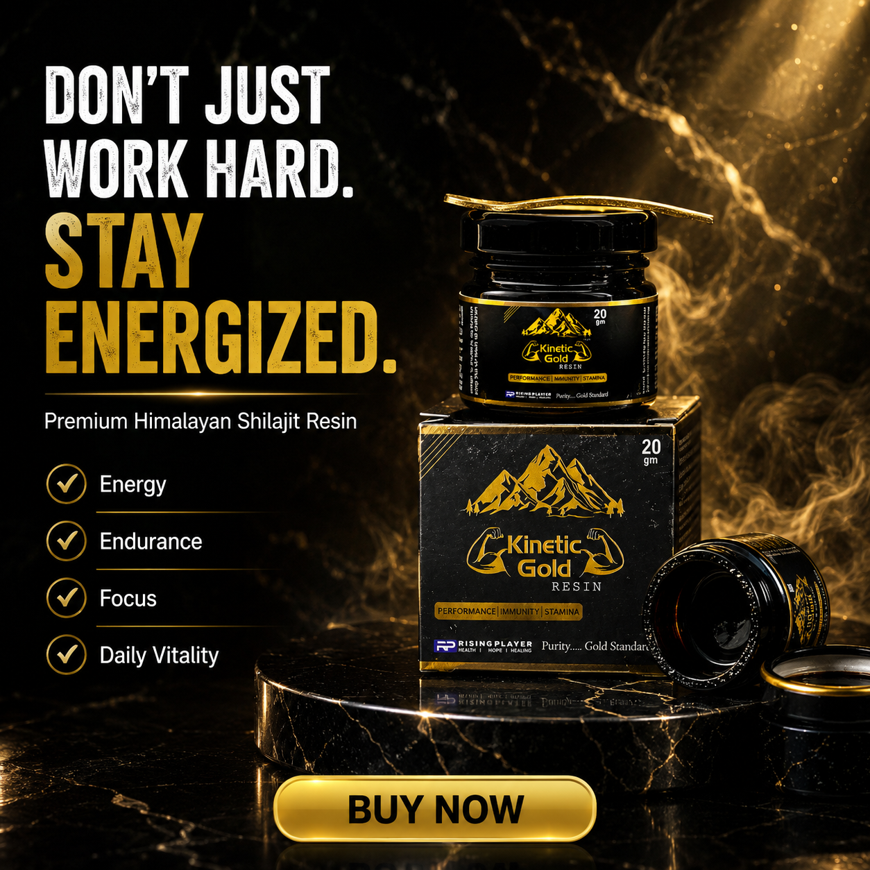 Kinetic Gold Resin Shilajit 20gm | Premium Himalayan Shilajit Resin for Energy, Stamina & Daily Wellness