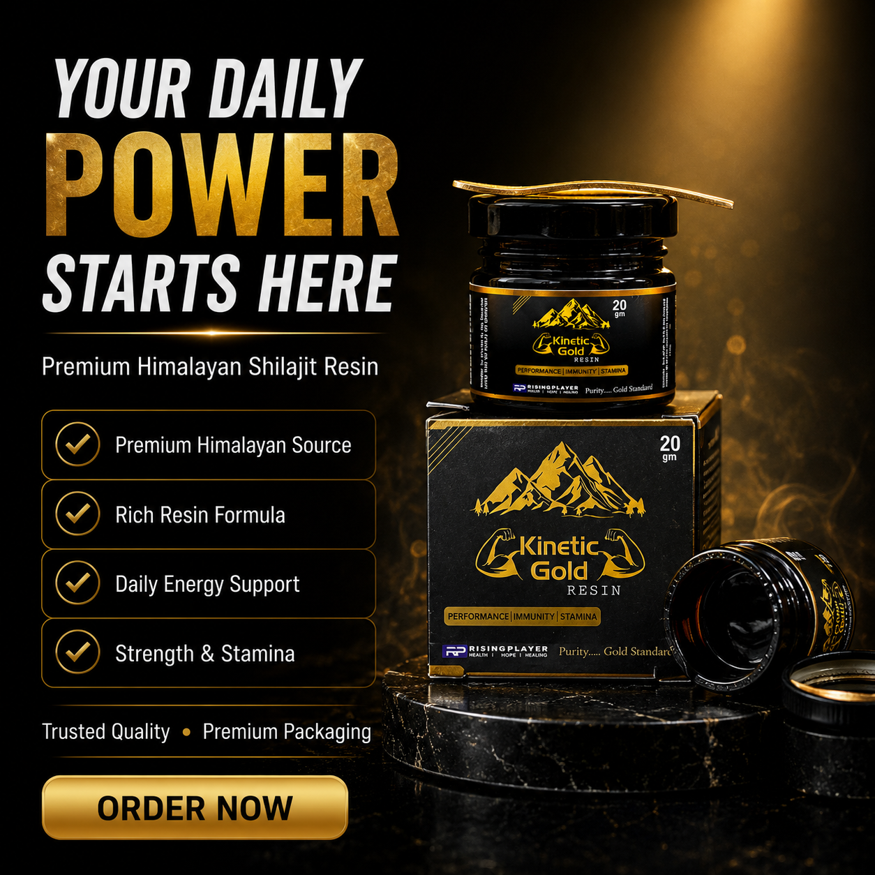 Kinetic Gold Resin Shilajit 20gm | Premium Himalayan Shilajit Resin for Energy, Stamina & Daily Wellness